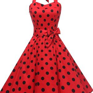 Women'sVintage Polka Audrey Dress 1950s Halter Retro Cocktail Dress